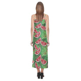 Watermelons tropical palm leaves pattern backgroun V-Neck Open Fork Long Dress