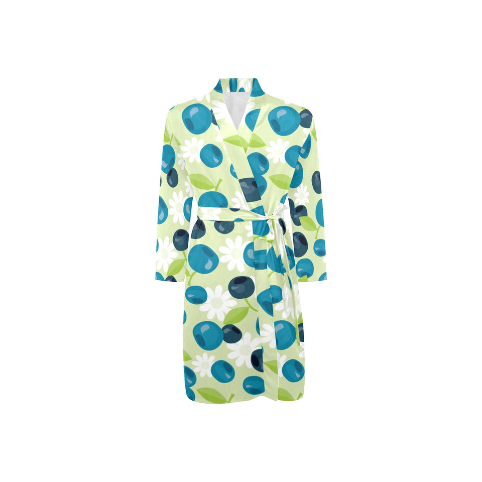 blueberry flower pattern Men's Long Sleeve Belted Night Robe