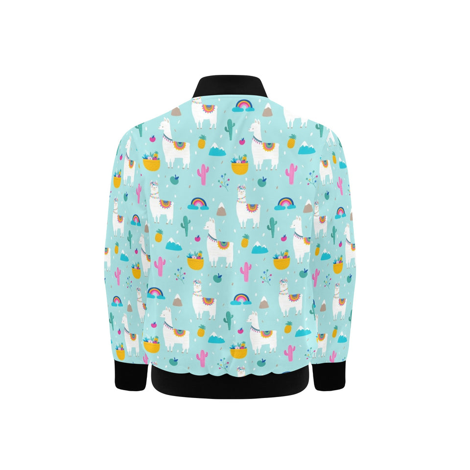 Llama alpaca cactus leaves pattern Kids' Boys' Girls' Bomber Jacket