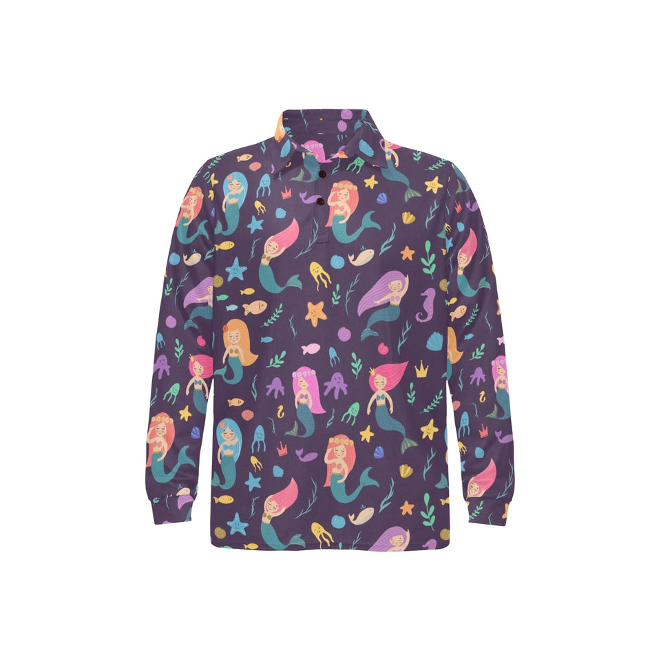 beautiful mermaid Fish jellyfish algae other marin Men's Long Sleeve Polo Shirt