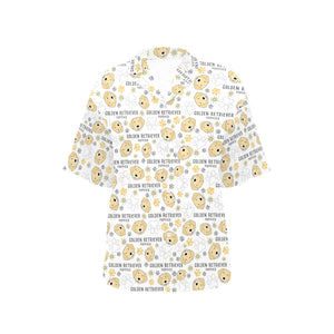Golden Retriever Pattern Print Design 04 Women's All Over Print Hawaiian Shirt