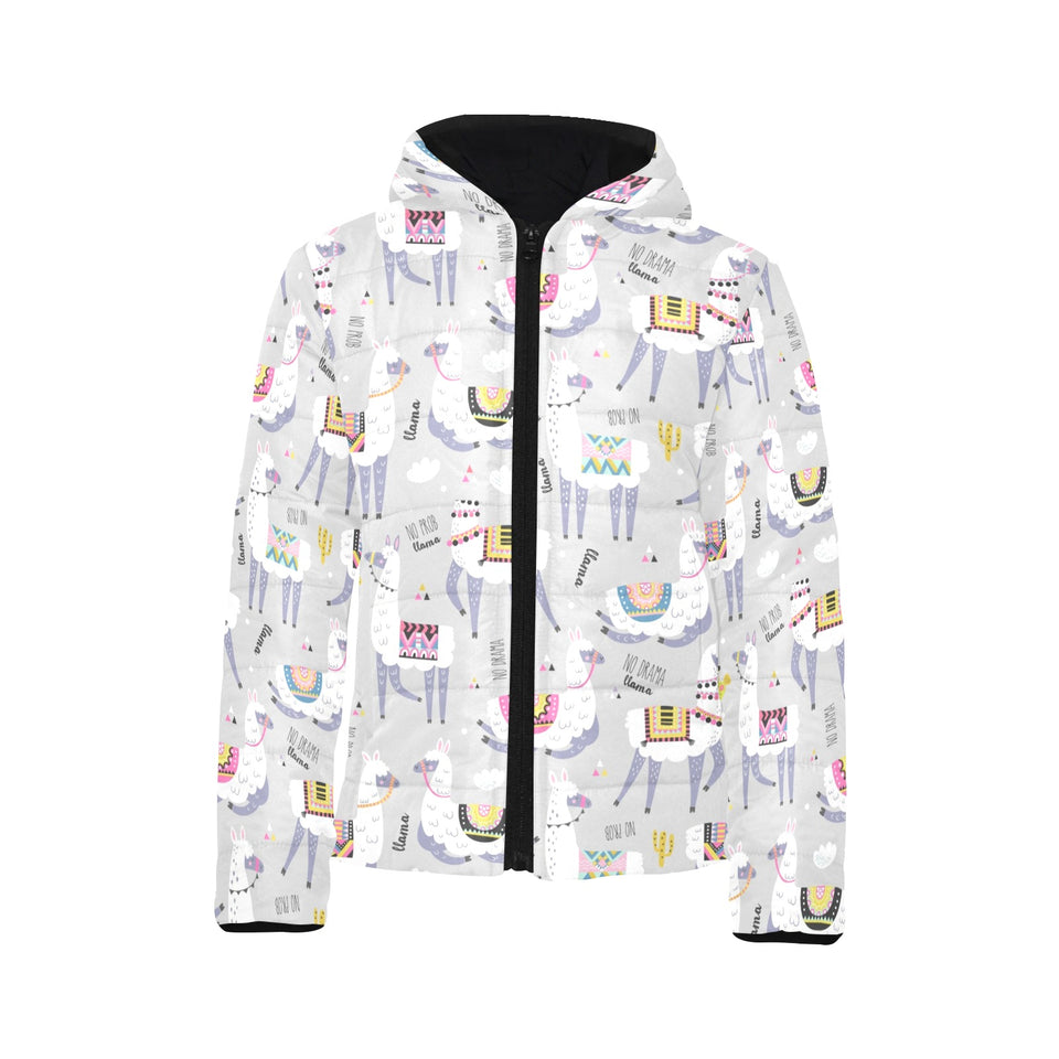 Cute Llama Alpaca pattern Kids' Boys' Girls' Padded Hooded Jacket