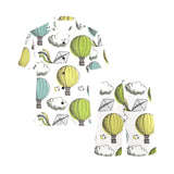 Hot Air Balloon Bird Cloud Pattern Men's V-Neck Short Pajama Set