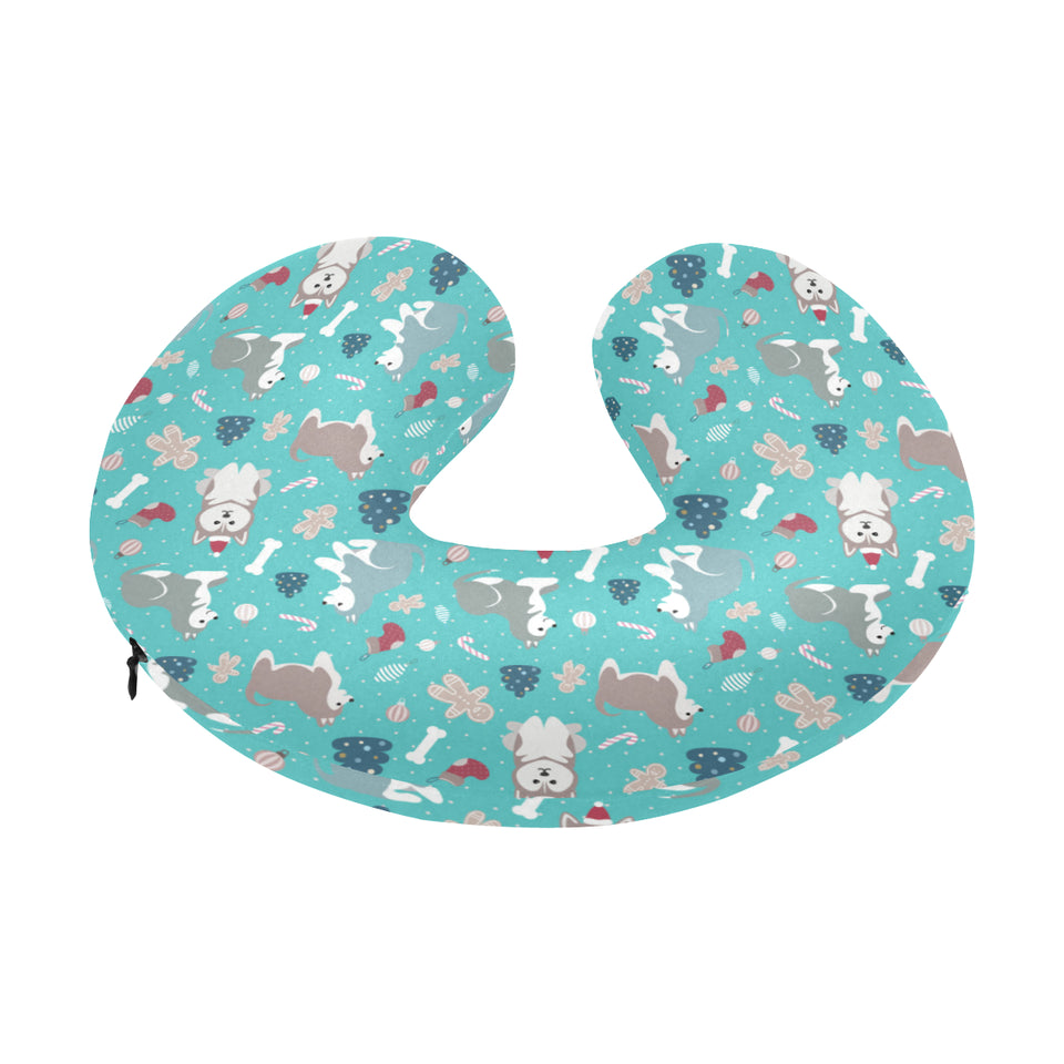 Christmas cute siberian husky puppie pattern U-Shaped Travel Neck Pillow