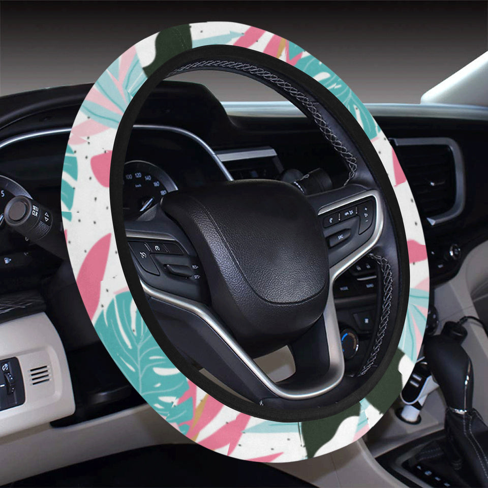 Toucan tropical flower leave pattern Car Steering Wheel Cover