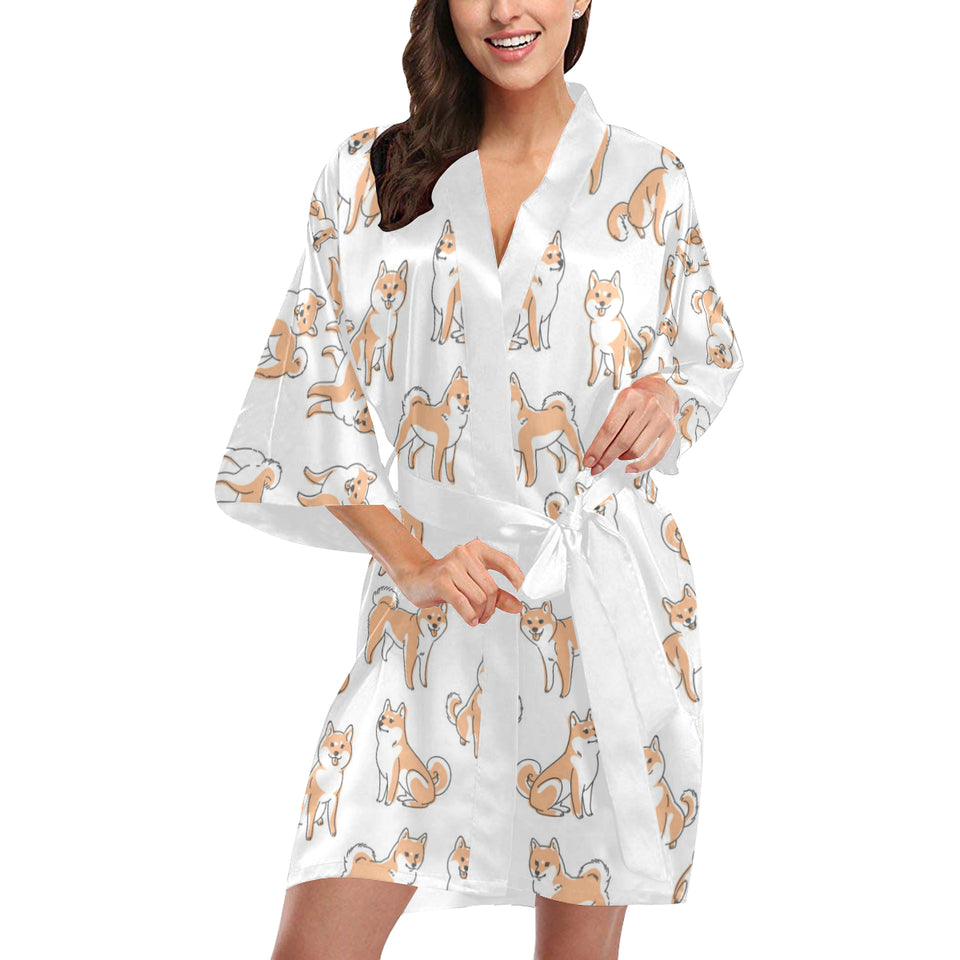 shiba inu dog pattern Women's Short Kimono Robe