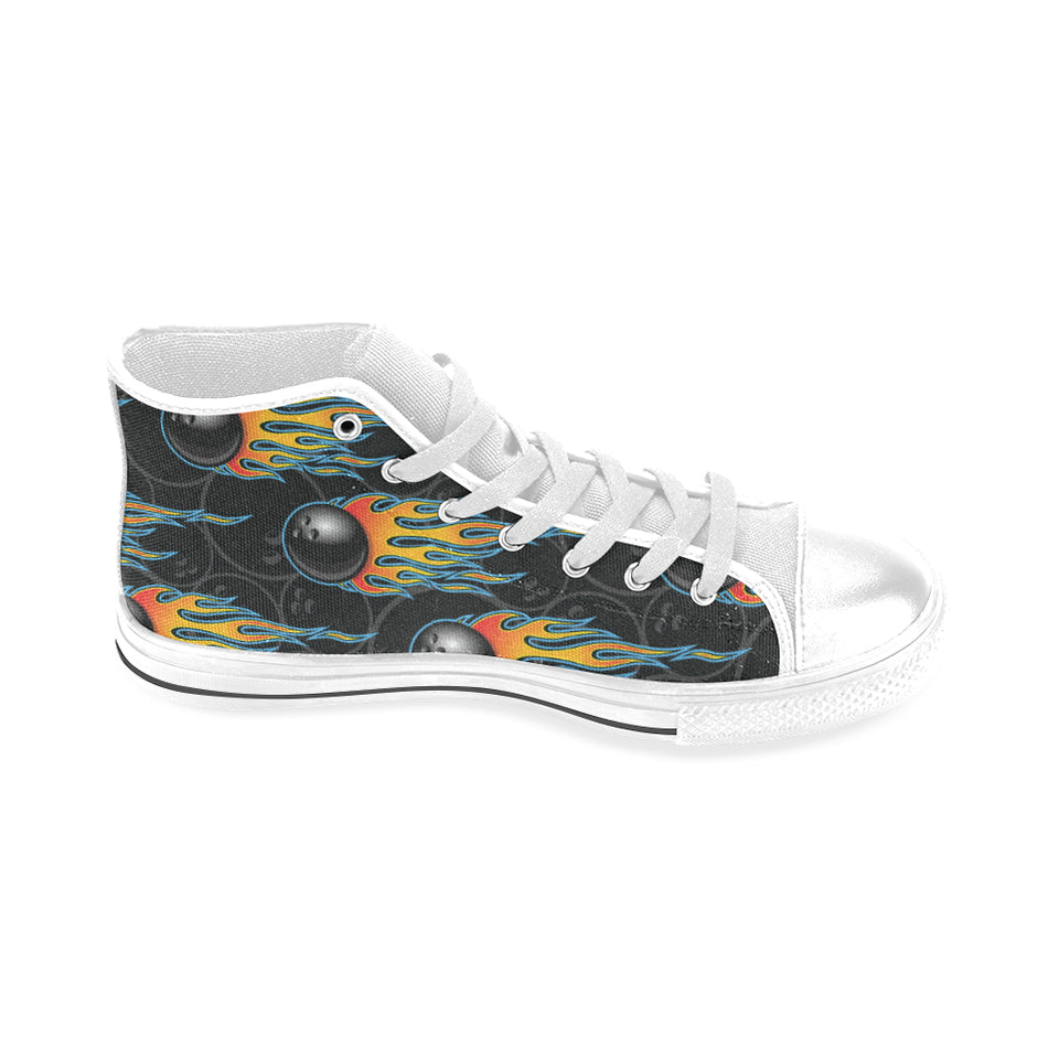 Bowling balls flame pattern Men's High Top Canvas Shoes White