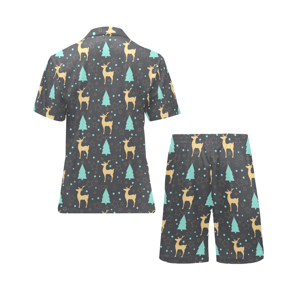 Deers star tree pattern Men's V-Neck Short Pajama Set