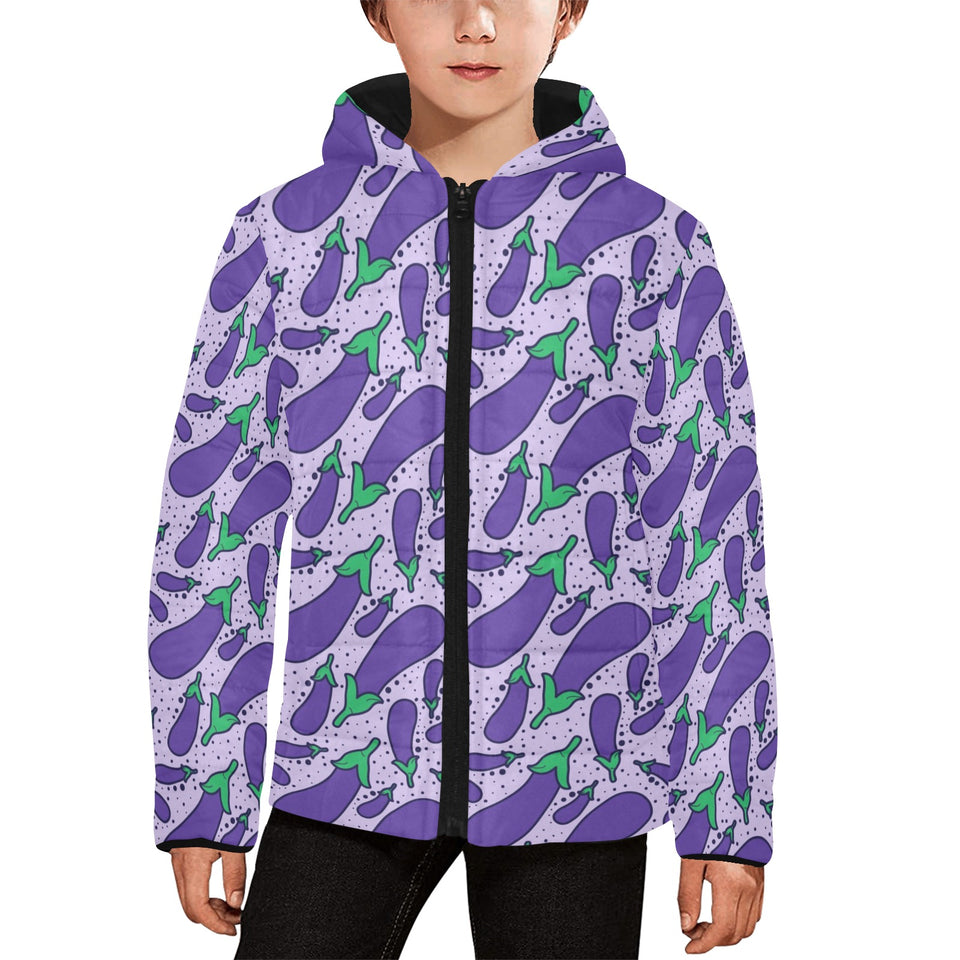Eggplant Pattern Print Design 03 Kids' Boys' Girls' Padded Hooded Jacket