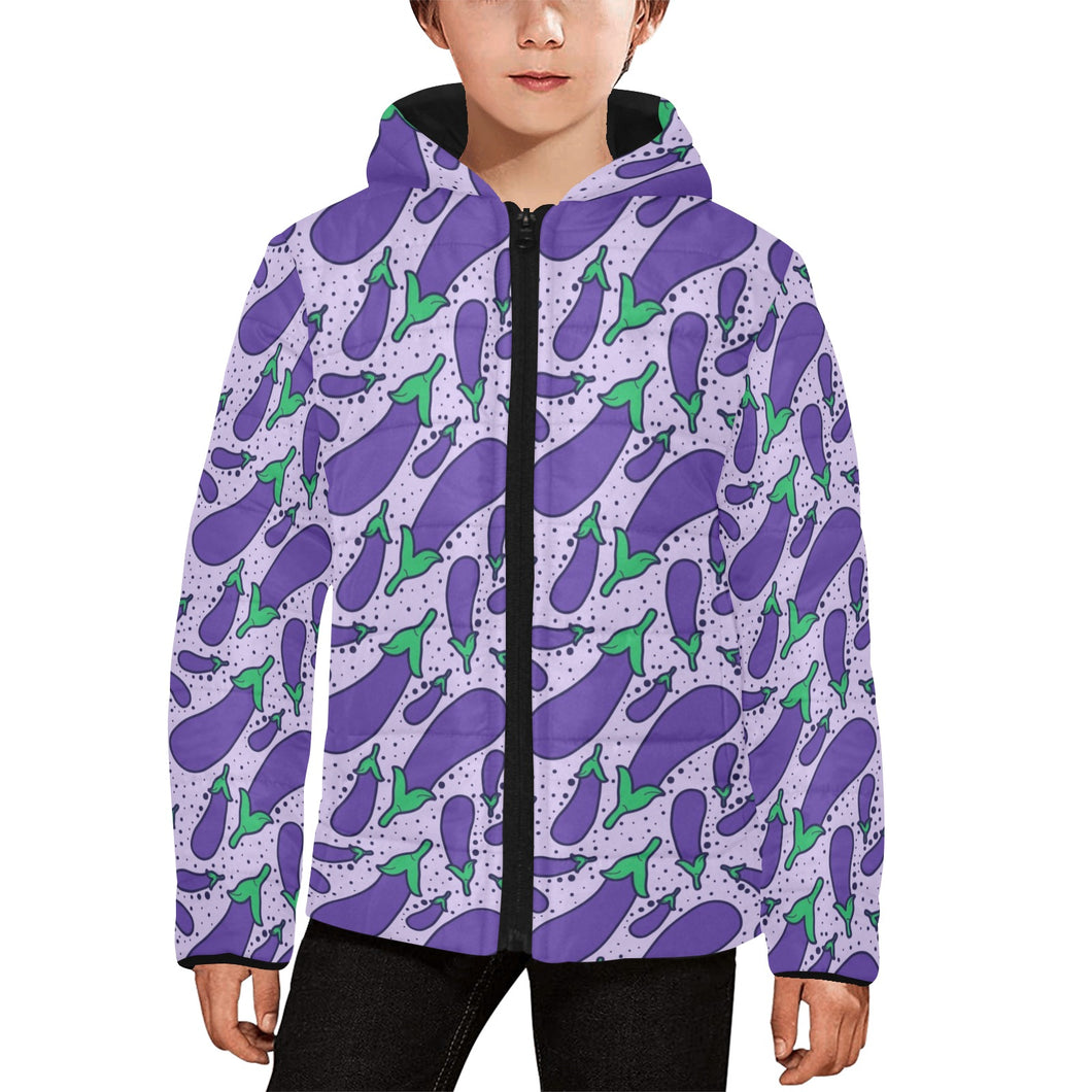 Eggplant Pattern Print Design 03 Kids' Boys' Girls' Padded Hooded Jacket