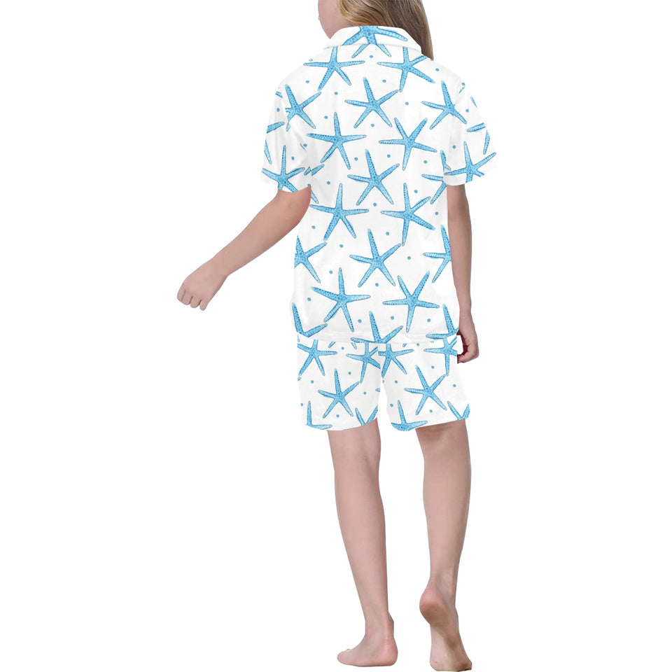 Watercolor starfish pattern Kids' Boys' Girls' V-Neck Short Pajama Set