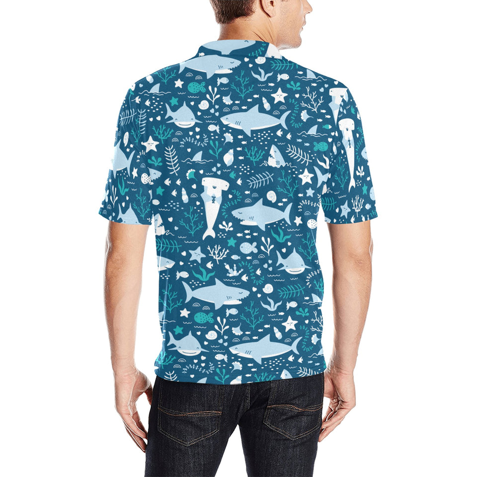 Cute shark pattern Men's All Over Print Polo Shirt