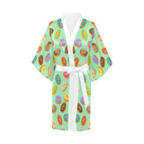 Colorful donut pattern green background Women's Short Kimono Robe