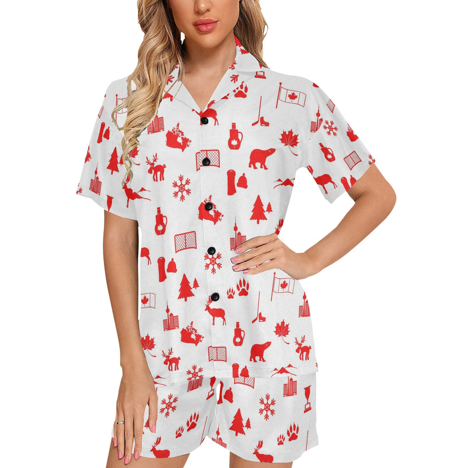 Canada Pattern Print Design 04 Women's V-Neck Short Pajama Set