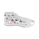 Cute color paper sailboat pattern Women's High Top Canvas Shoes White