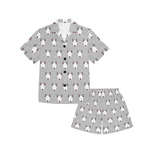 Bull Terrier Pattern Print Design 05 Kids' Boys' Girls' V-Neck Short Pajama Set