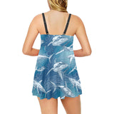 Shark hand drawn Chest Sexy Pleated Two Piece Swim Dress