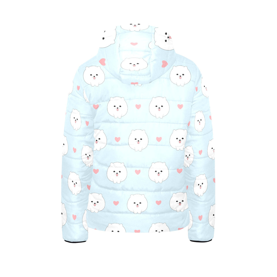 White cute pomeranian pattern Kids' Boys' Girls' Padded Hooded Jacket