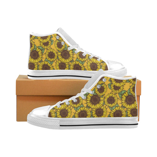 Sunflower pattern Men's High Top Canvas Shoes White