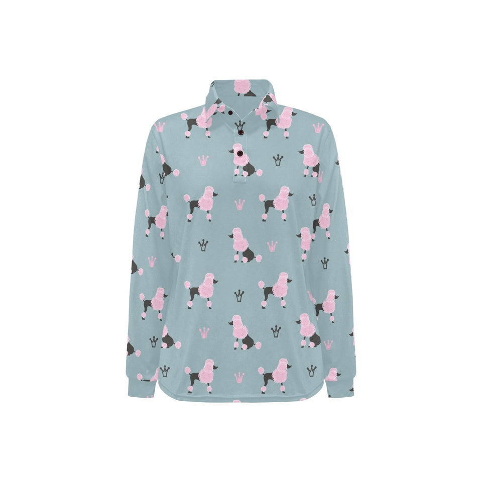 poodle dog pattern Women's Long Sleeve Polo Shirt