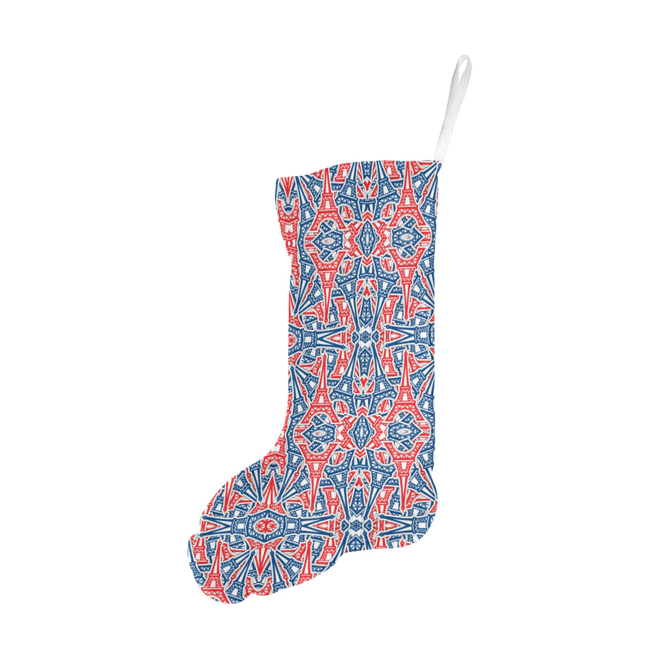 Blue Red Eiffel Tower Pattern Print Design 02 Christmas Stocking