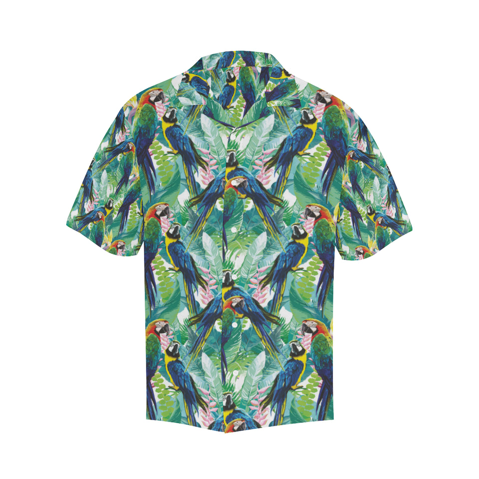 Colorful parrot exotic flower leaves Men's All Over Print Hawaiian Shirt