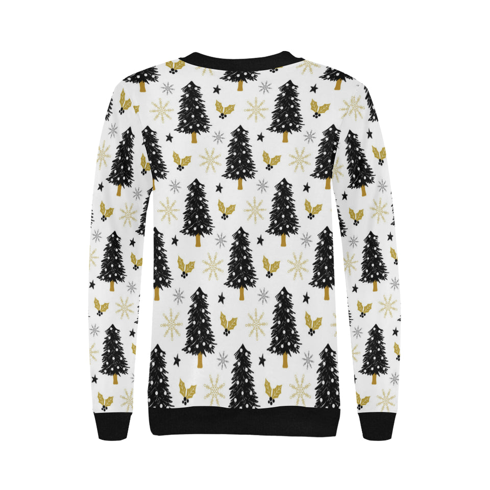 Christmas tree holly snow star pattern Women's Crew Neck Sweatshirt
