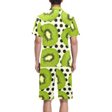 kiwi black dot background Men's V-Neck Short Pajama Set