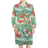 heliconia palm and monstera leaves pattern Men's Long Sleeve Belted Night Robe