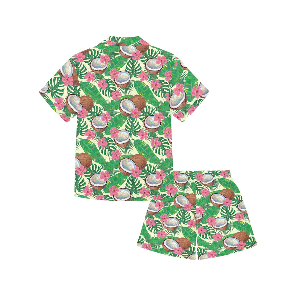 Coconut Pattern Print Design 01 Kids' Boys' Girls' V-Neck Short Pajama Set