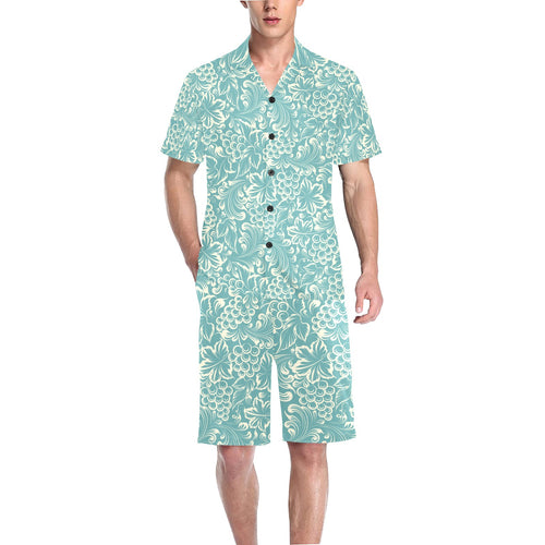 Classic Hand drawn Grape pattern Men's V-Neck Short Pajama Set