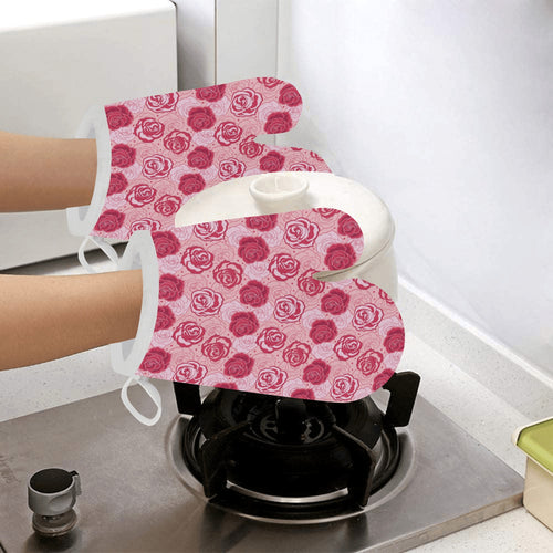 Rose Pattern Print Design 02 Heat Resistant Oven Mitts