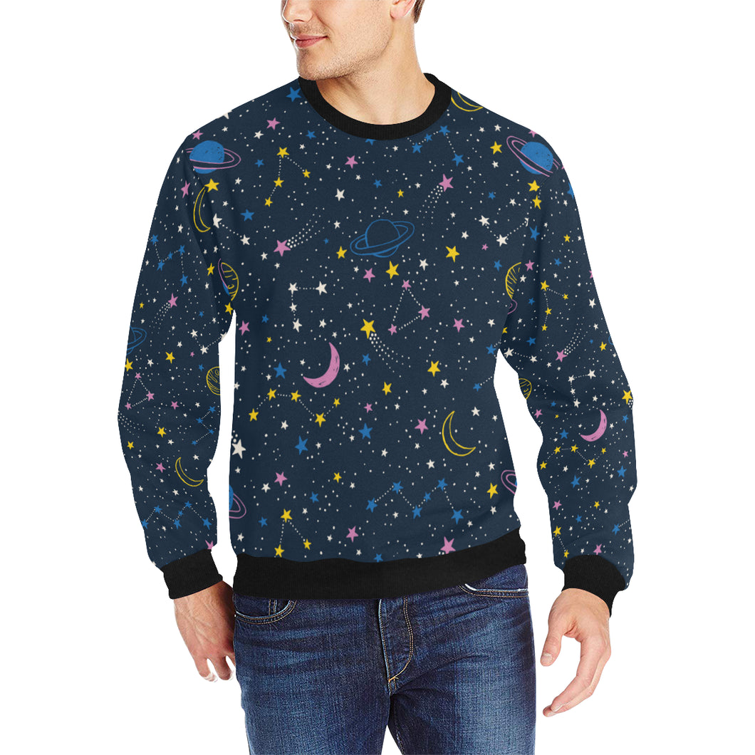 space pattern with planets, comets, constellations Men's Crew Neck Sweatshirt