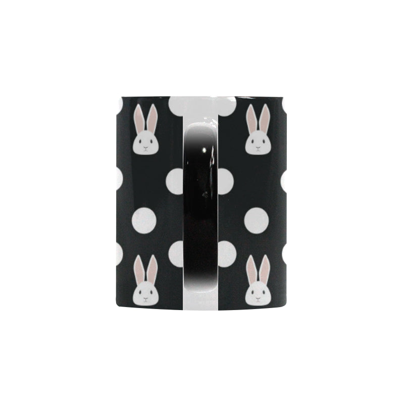 Cute white rabbit polka dots black background Morphing Mug Heat Changing Mug