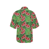 Watermelons tropical palm leaves pattern backgroun Women's All Over Print Hawaiian Shirt