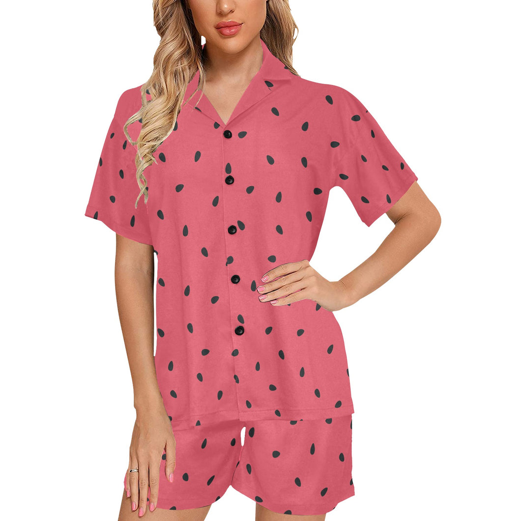 watermelon texture background Women's V-Neck Short Pajama Set