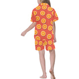 Oranges pattern red background Kids' Boys' Girls' V-Neck Short Pajama Set