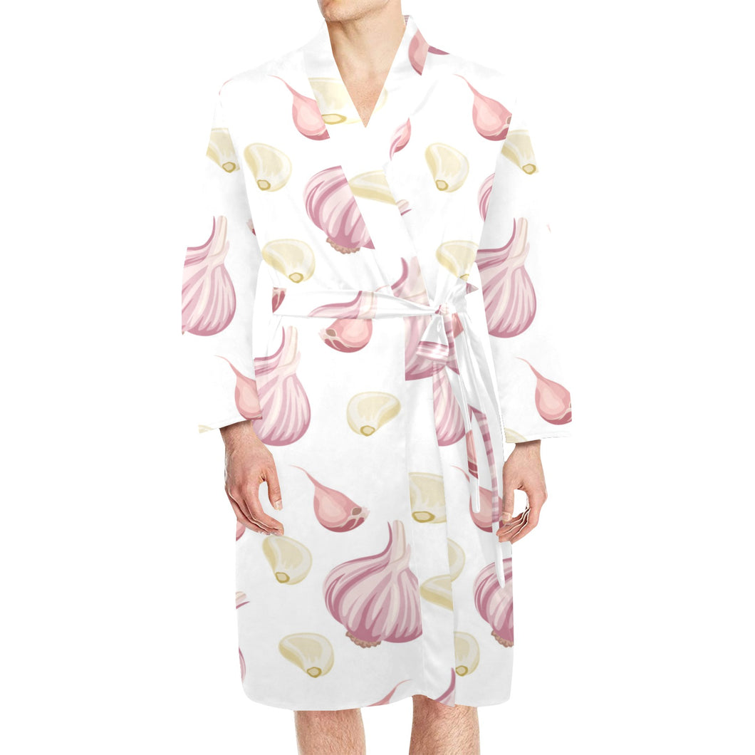 Garlic pattern Men's Long Sleeve Belted Night Robe