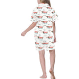 Cute dachshund bone pattern Kids' Boys' Girls' V-Neck Short Pajama Set