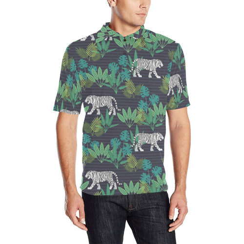 white bengal tigers tropical plant Men's All Over Print Polo Shirt