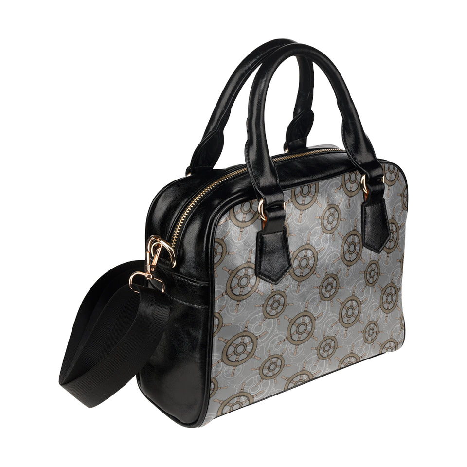 nautical wood steering wheel pattern Shoulder Handbag