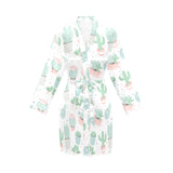 Pastel color cactus pattern Women's Long Sleeve Belted Night Robe