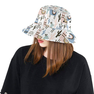 lama Alpaca cactus hand drawn pattern Unisex Bucket Hat