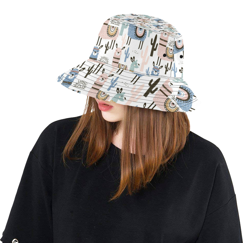 lama Alpaca cactus hand drawn pattern Unisex Bucket Hat