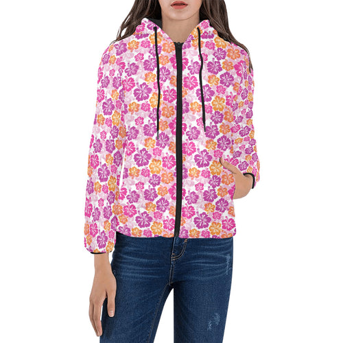 Hibiscus Pattern Print Design 01 Women's Padded Hooded Jacket