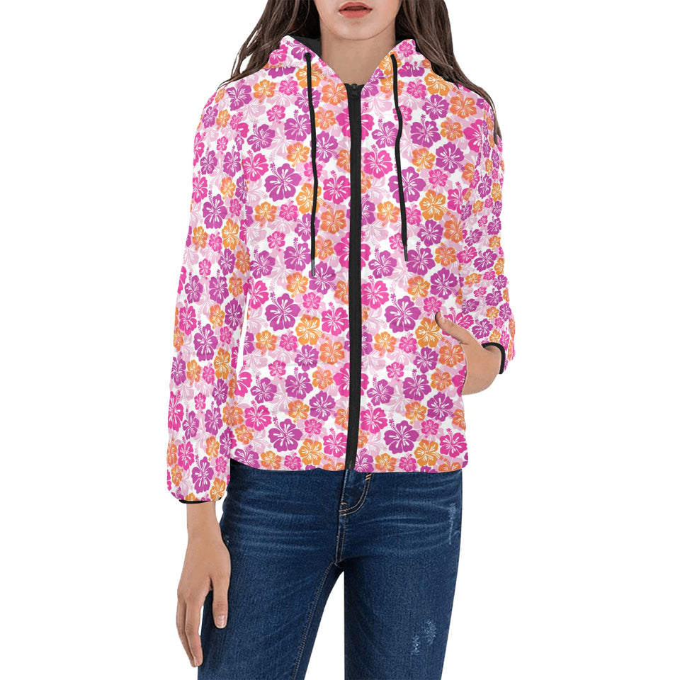 Hibiscus Pattern Print Design 01 Women's Padded Hooded Jacket
