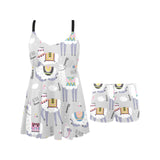 Cute Llama Alpaca pattern Chest Sexy Pleated Two Piece Swim Dress