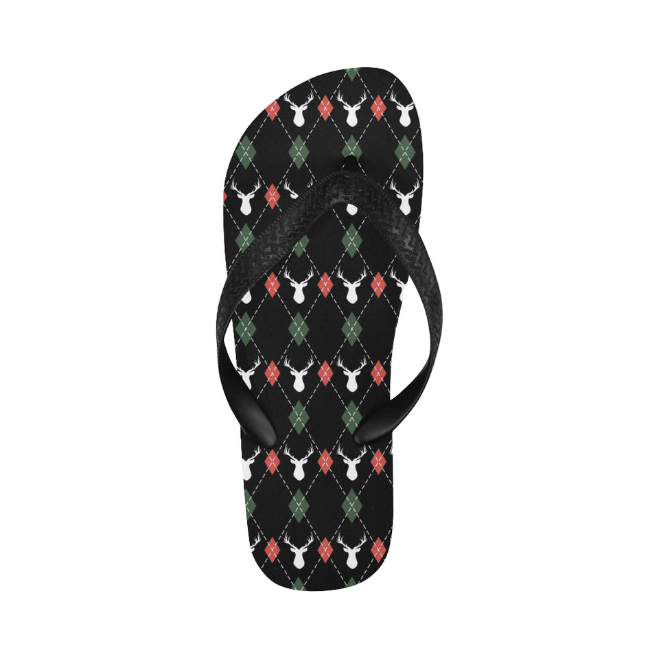 Deer Christmas new year pattern argyle Unisex Flip Flops