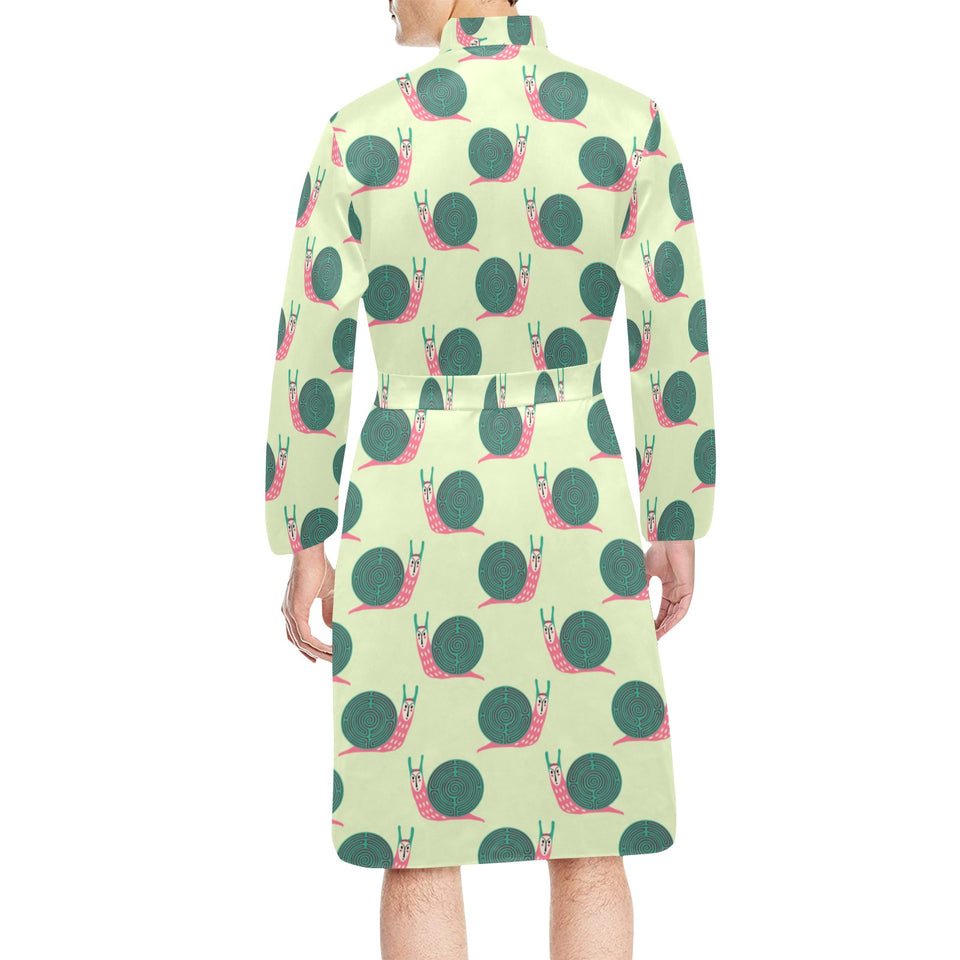 Snail Pattern Print Design 04 Men's Long Sleeve Belted Night Robe