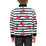 Hand drawn cherry pattern striped background Kids' Boys' Girls' Bomber Jacket